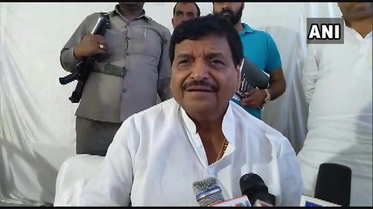 Shivpal Singh Yadav addrssing media persons at Firozabad on Sunday. Photo/ANI
