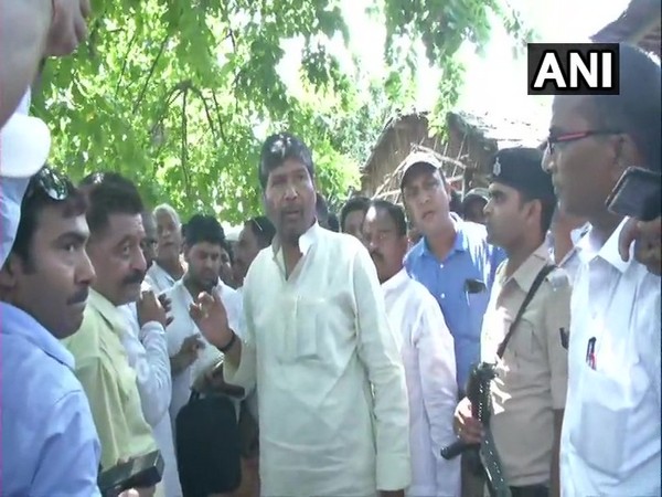 LJP MP Pashupati Kumar Paras at Harivanshpur village on Sunday. Photo/ANI