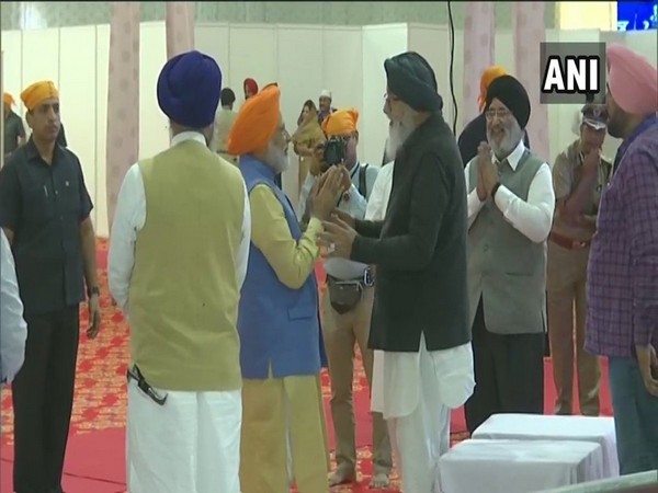 PM Narendra Modi with Parkash Singh Badal in Gurdaspur on Saturday (Photo/ANI)