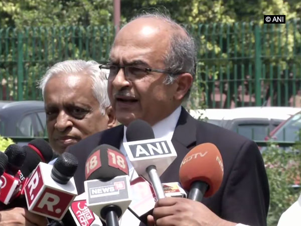 Senior Advocate Prashant Bhushan speaking to reporters in New Delhi on Friday. Photo/ANI