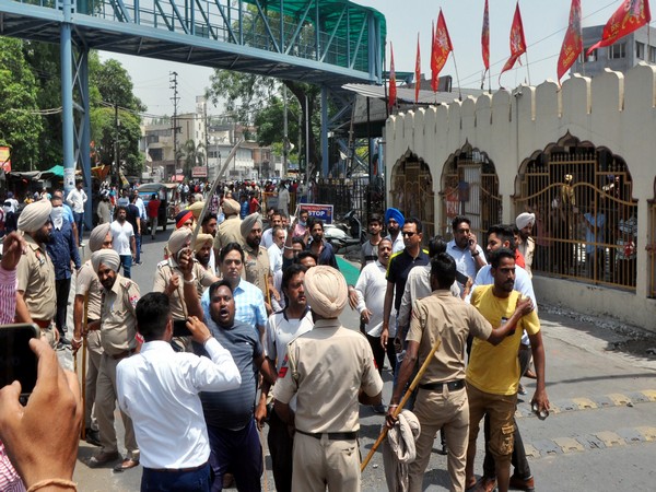 A clash erupted between two groups near Kali Devi Temple, in Patiala on Friday. (ANI Photo)