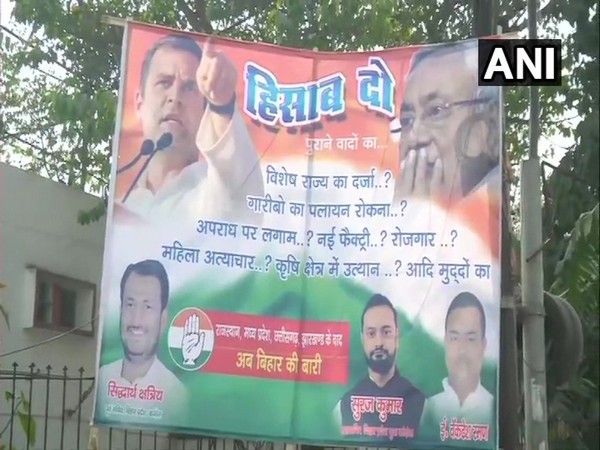 Posters against Lalu Prasad Yadav, Chief Minister Nitish Kumar seen in Patna, Bihar. 