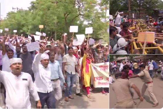 Computer teachers protesting outside Vidhan Sabha in Patna were lathi-charged by the police. Photo/ANI