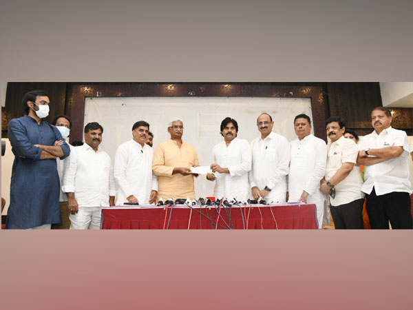 JSP Chief Pawan Kalyan handed over the cheque of Rs 30 lakhs for the construction of the Ram Temple