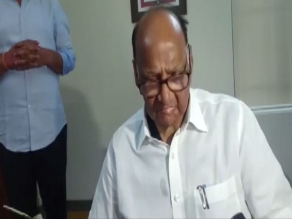 NCP President Sharad Pawar speaking to media persons on Saturday in Baramati. Photo/ANI