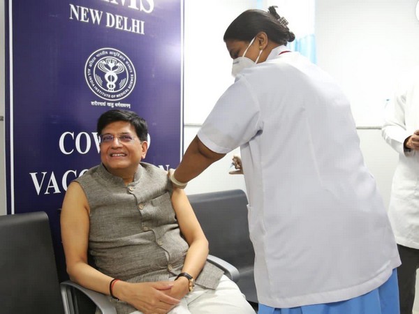 Piyush Goyal taking his first dose of COVID-19 vaccine. (Photo/ANI)