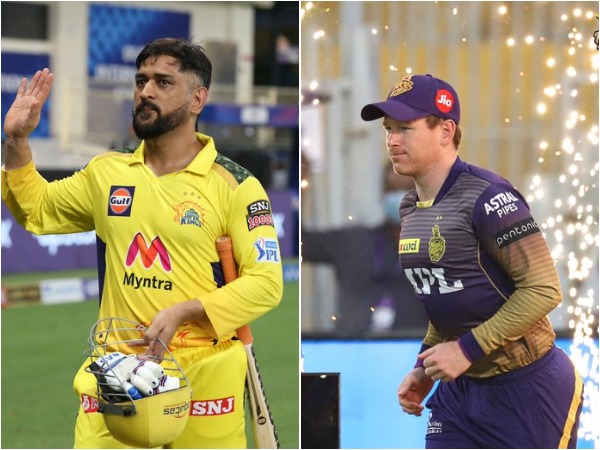 MS Dhoni and Eoin Morgan (Photo/ CSK, KKR Twitter)