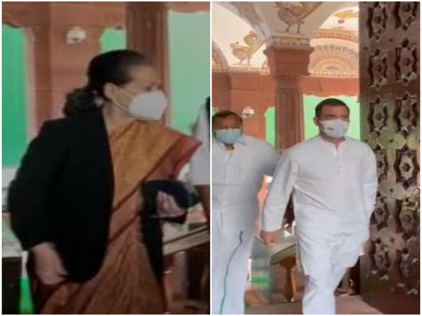 Congress interim President Sonia Gandhi and LS MP Rahul Gandhi arrived at Parliament. (Photo/ANI)