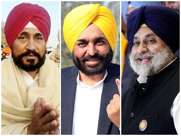 (From L to R): Punjab CM Charanjit Singh Channi, AAP's Bhagwant Mann and SAD chief Sukhbir Singh Badal