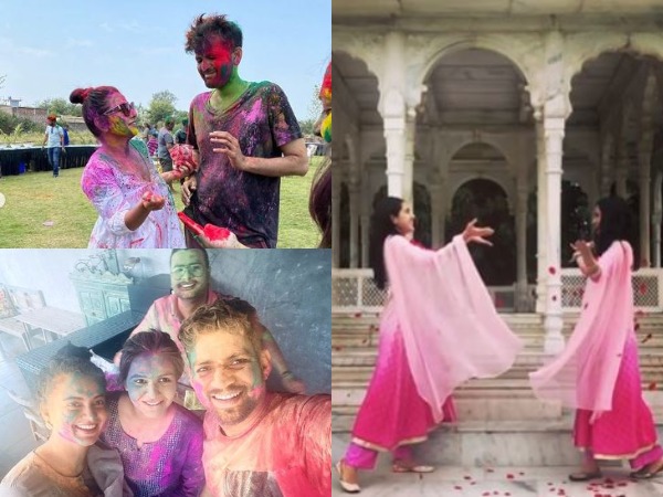 Actor Vidya Balan, Sara Ali Khan and Kangana Ranaut celebrating Holi (Image source: Instagram)