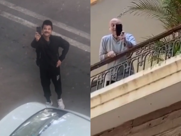 Actors Anil Kapoor and Anupam Kher practicing social distancing while interacting (Image Source: Instagram)