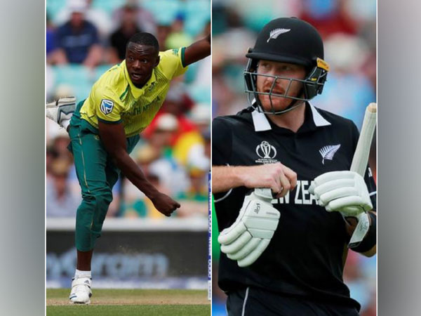 South African pacer Kagiso Rabada and New Zealand batsman Martin Guptill (L-R)