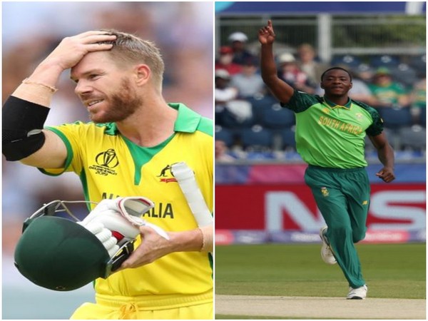 Australian opener David Warner (L) and South African pacer Kagiso Rabada (R)