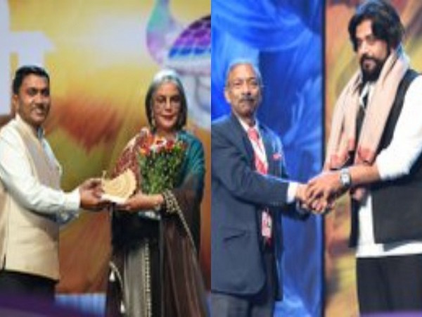 Actors Zeenat Aman and Ravi Kishan being felicitated at closing ceremony of IFFI (Image Source: PIB)