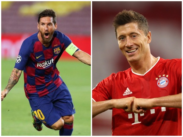 Lionel Messi (L) and Robert Lewandowski (R) (Photo/Barcelona FC, Champions League Twitter) 