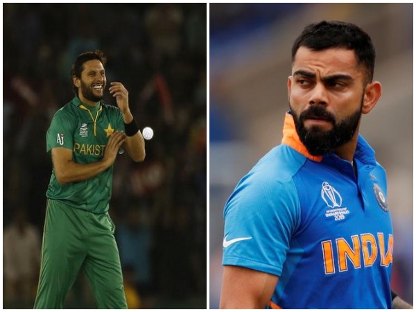 Former Pakistan all-rounder Shahid Afridi (L) and India skipper Virat Kohli (R)