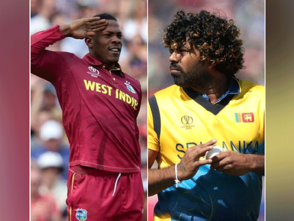 West Indies pacer Sheldon Cottrell (L) and Sri Lankan fast bowler Lasith Malinga (R)