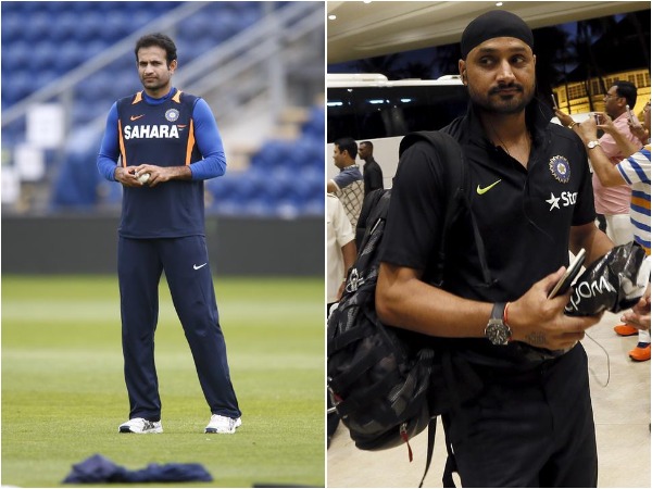 Irfan Pathan (L) and Harbhajan Singh (R)
