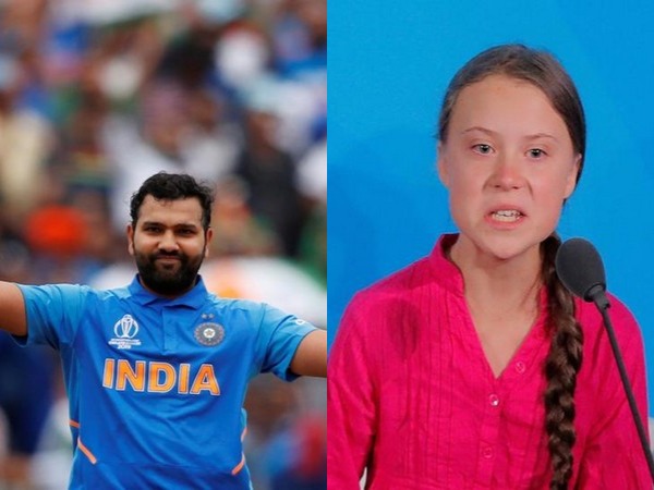 Rohit Sharma (L) and Greta Thunberg (R)