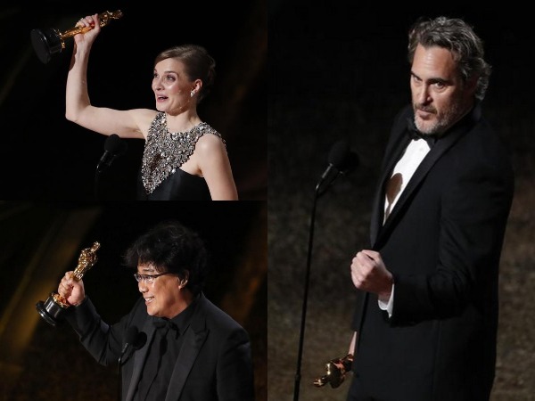 Hildur Gudnadottir, Bong Joon Ho, Joaquin Phoenix at the Oscar Award ceremony 