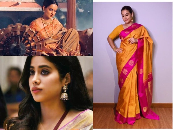 Actors Kangana Ranaut, Vidya Balan and Janhvi Kapoor wearing their favourite handloom sarees (Image Source: Social Media)