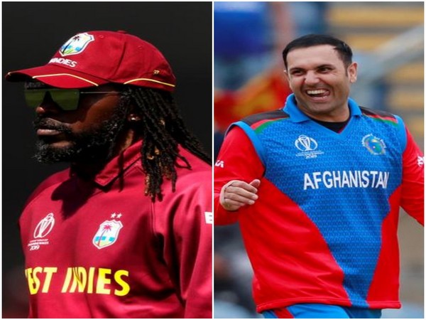 West Indies opener Chris Gayle (R) and Afghanistan all-rounder Mohammad Nabi (L)