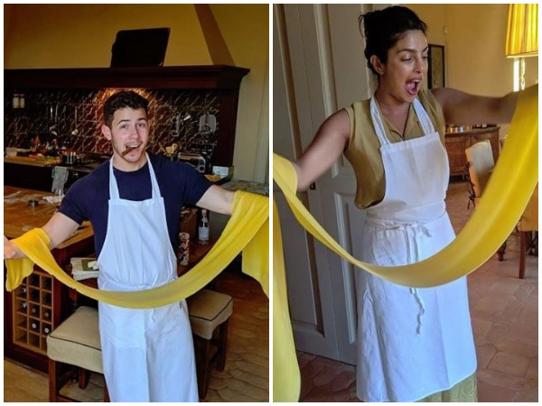 Nick Jonas and Priyanka Chopra from their cooking class (Image courtesy: Instagram)