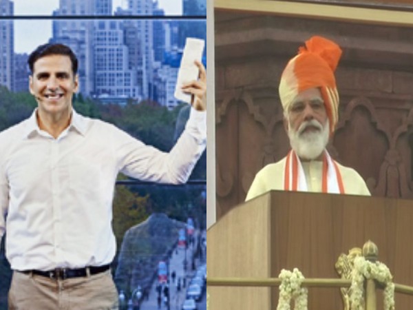 A still from film 'Padman' featuring Akshay Kumar and Prime Minister Narendra Modi addressing the country on 74th Independence Day (Image Source: Social Media & ANI)