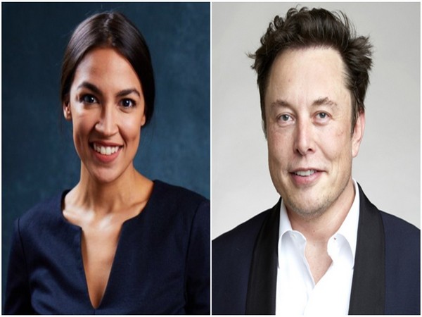 US lawmaker Alexandria Ocasio-Cortez (L), Tesla CEO Elon Musk