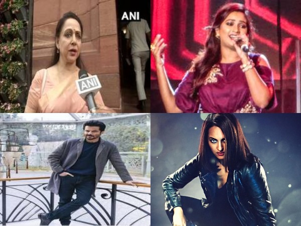Bollywood actors Hema Malini, Anil Kapoor, Sonakshi Sinha and singer Shreya Ghoshal (Image Source: File photos and Sonakshi Sinha's Twitter)