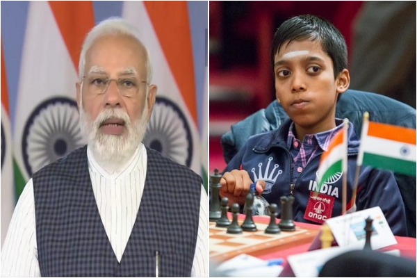 PM Narendra Modi (L) and R Praggnanandhaa (R)