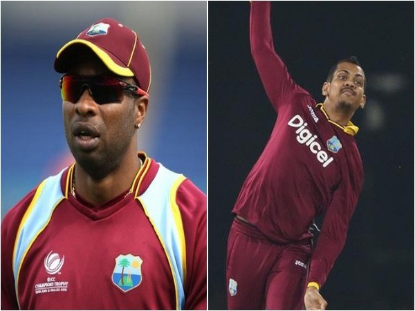 West Indies cricketers Keiron Pollard (L) and Sunil Narine (R)