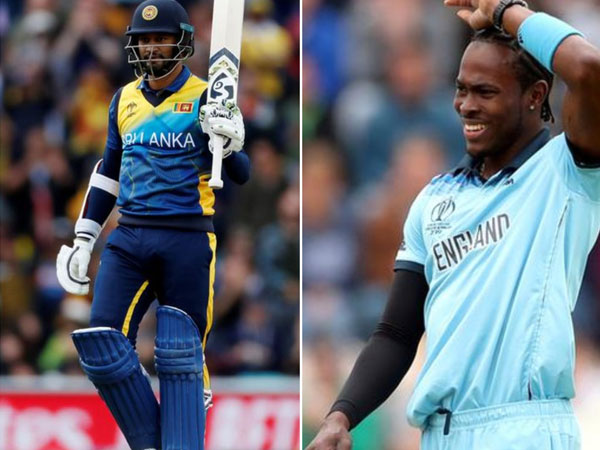 Sri Lankan skipper Dimuth Karunaratne and England's pacer Jofra Archer (L-R)