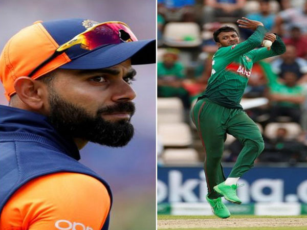 Indian skipper Virat Kohli (L) and Bangladeshi all-rounder Shakib Al Hasan (R)