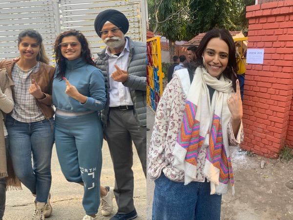 Bollywood celebrities Swara Bhaskar and Taapsee Pannu with her family (Image Source: Twitter)