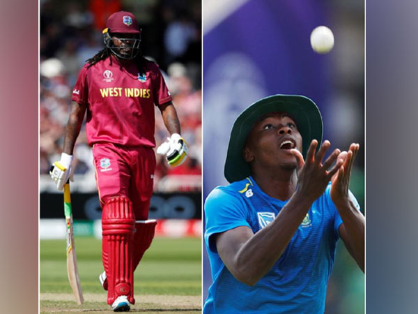 Chris Gayle (L) and Kagiso Rabada (R)