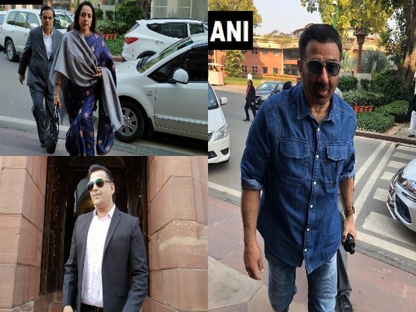 Bollywood celebrities and MPs Hema Malini, Ravi Kishan and Sunny Deol (Photo/ANI)