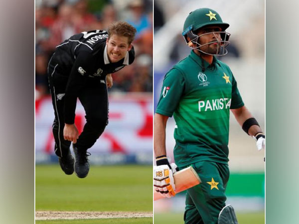 New Zealand pacer Lockie Ferguson (L) and Pakistani batsman Babar Azam (R)