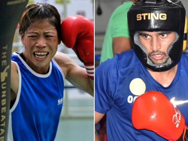 Mary Kom and Commonwealth Games silver medalist Manish Kaushik (Image of Manish: Manish Kaushik's Twitter)