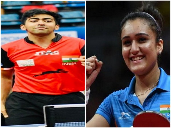  Indian table tennis icons Harmeet Desai (Photo/SAI Media Twitter) and Manika Batra 