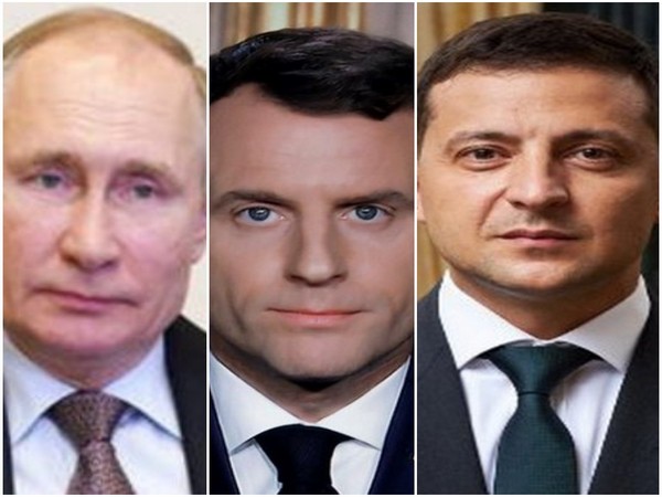 Russian President Vladimir Putin, French President Emmanuel Macron, Ukrainian President Volodymyr Zelenskyy (L to R)