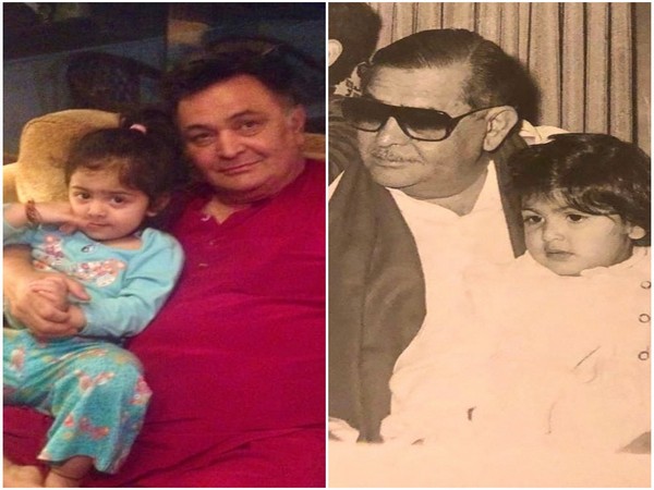 Rishi Kapoor and Raj Kapoor with granddaughters Samara Sahni and Riddhima Kapoor (Image Source: Instagram)