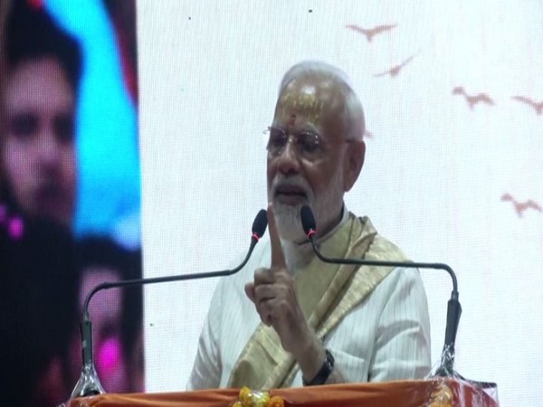 Prime Minister Narendra Modi addressing a BJP workers meet in Varanasi on Monday. (Photo/ANI)