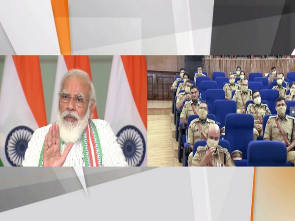 Prime Minister Narendra Modi interacting with IPS probationers through video conferencing during the 'Dikshant Parade' event in Hyderabad. [Photo/ANI]