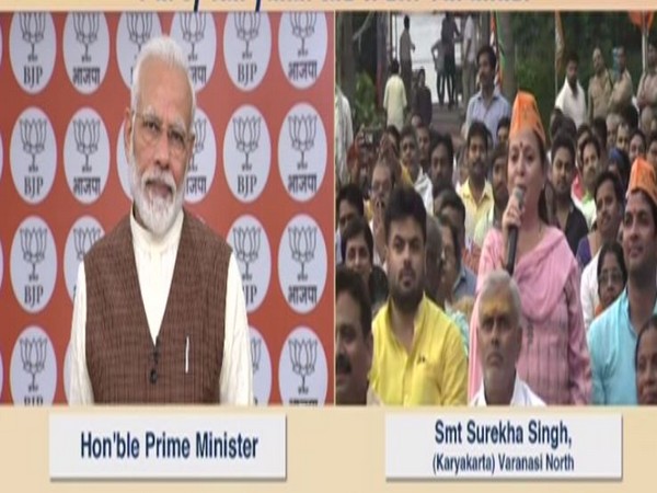 Prime Minister Narendra Modi interacting with Varanasi BJP workers via videoconferencing on Thursday. Photo/ANI