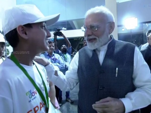 Prime Minister interacting with students at ISRO headquarters at Bengaluru on Saturday  