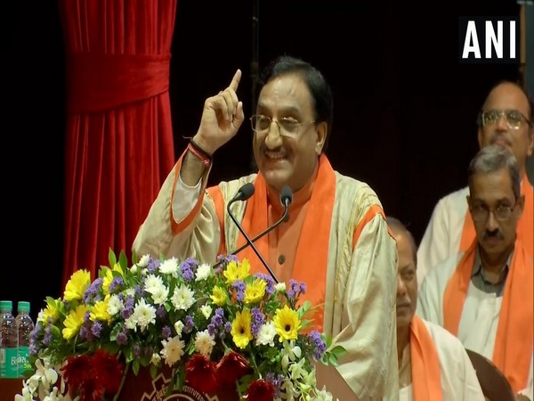 Union Minister Ramesh Pokhriyal addressing students at IIT-Bombay on Saturday.