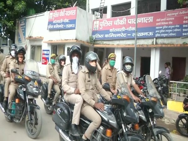 Police personnel out a police station in Lucknow [Photo/ANI]