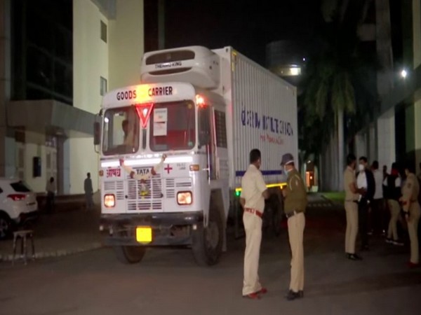 A truck to be used to transport COVID-19 vaccine, at Serum Institute of India premises in Pune. (ANI/Photo)