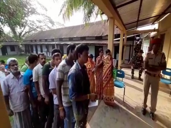 Visuals from a polling station in Ratabari constituency on Monday. Photo/ANI